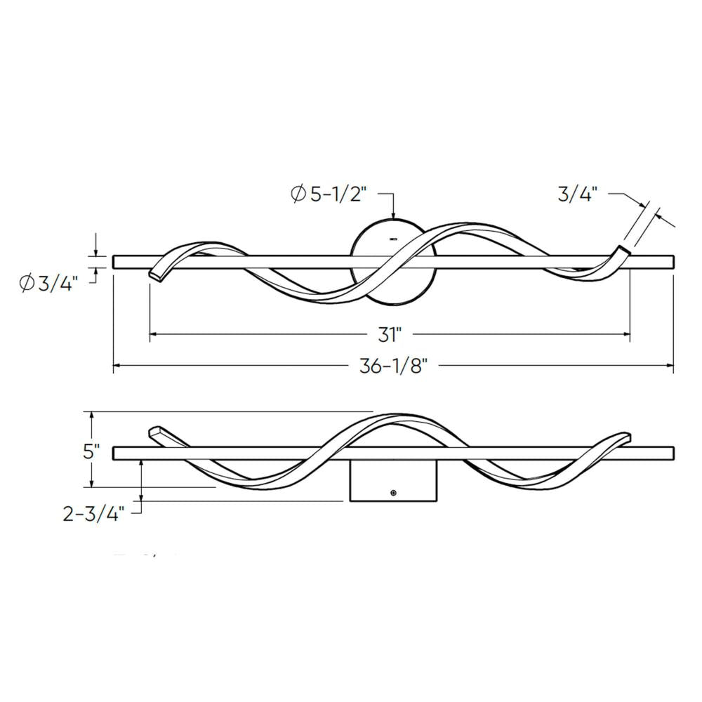 24in horizontal swirl pendant, 5CCT - Black