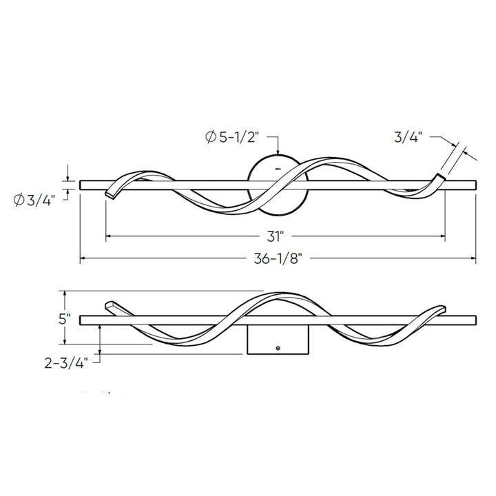 24in horizontal swirl pendant, 5CCT - Black