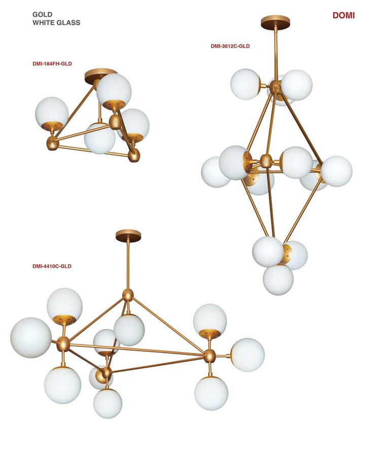 12LT Chandelier, Gold Finish w/White Glass Balls