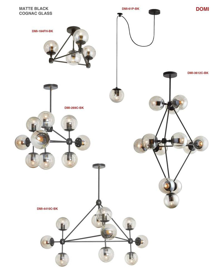10LT Chandelier Triangular w/ Cognac Glass, BK