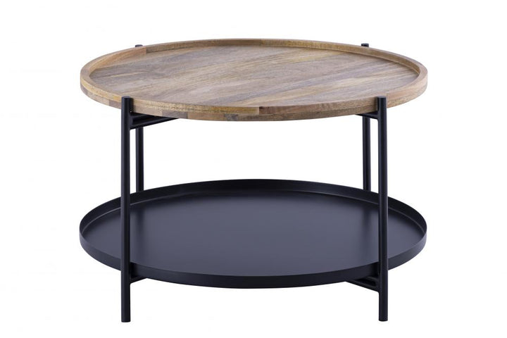Calin Black with Natural Wood Coffee Table