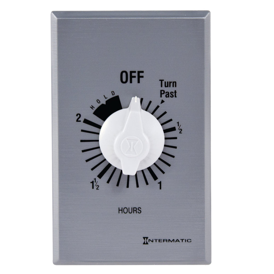 Spring Wound Countdown Timer, Commercial, 125-277 VAC, 50/60 Hz, SPDT, 2 Hour Max, With Hold, Silver