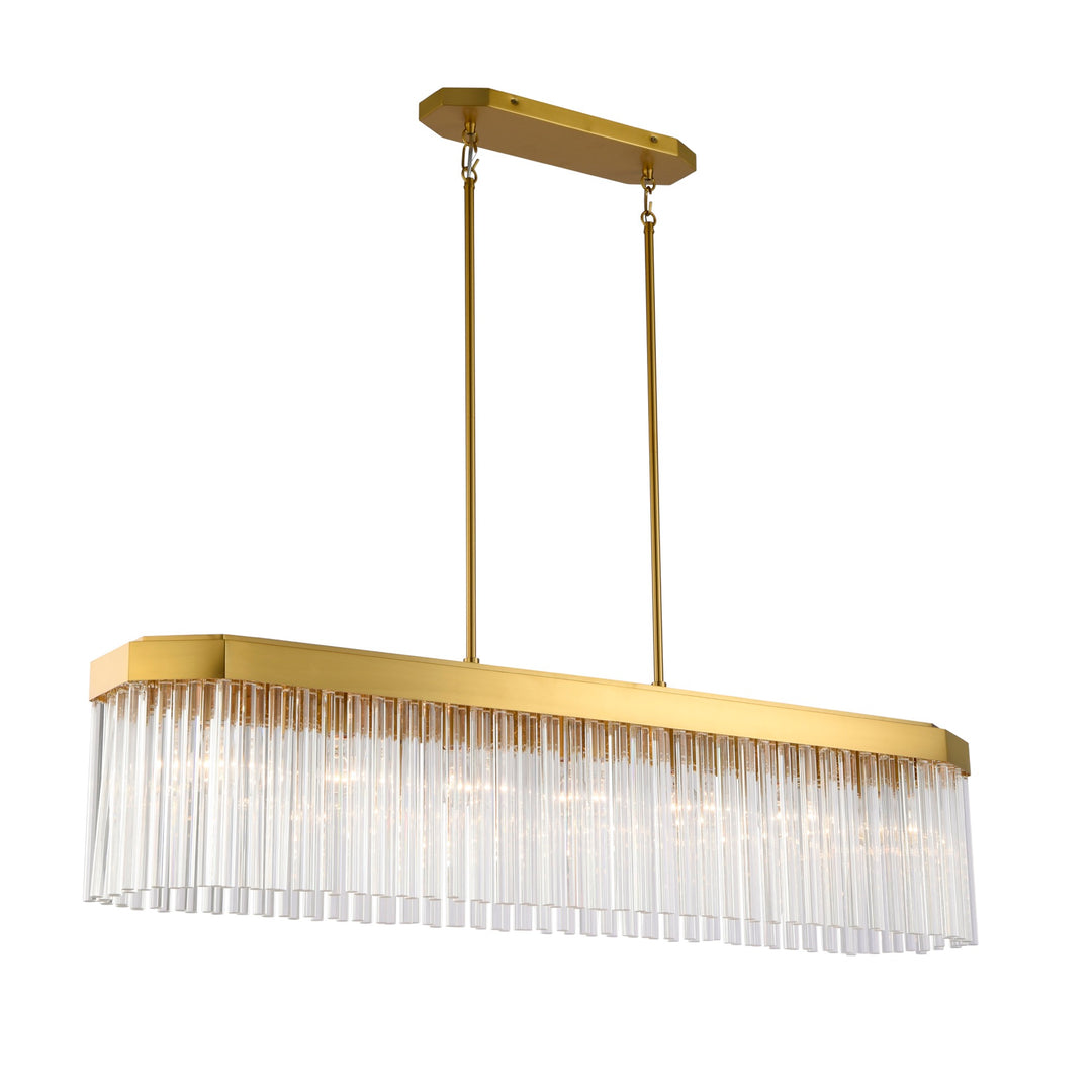 Emma 7 Light Island Light, Brushed Brass with Glass Rods