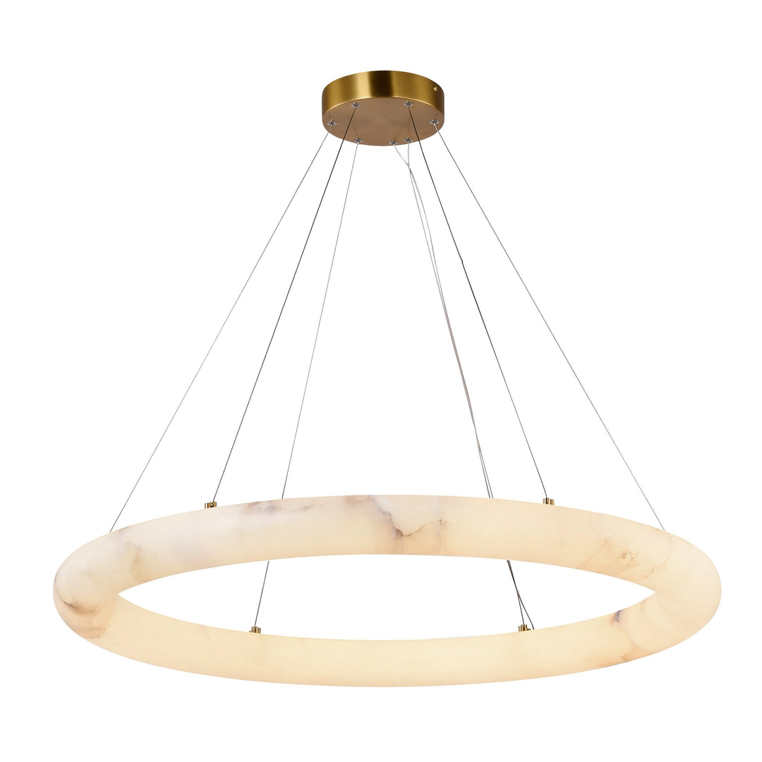 Camila Integrated LED Chandelier, Brushed Brass with White Opal Glassware