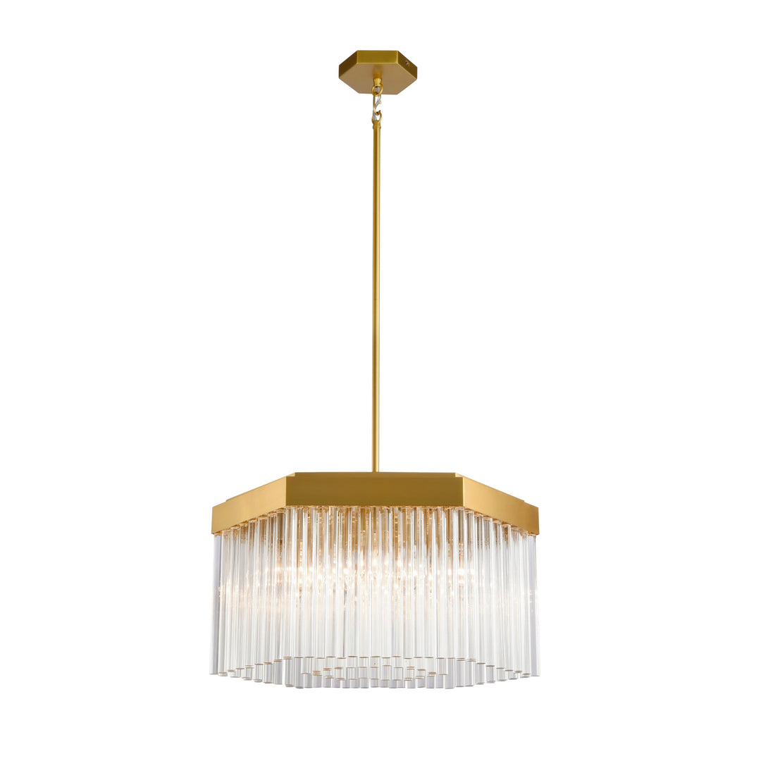 Emma 7 Light Chandelier, Brushed Brass with Glass Rods