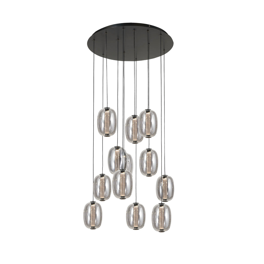 Vega Integrated LED 12 Light Chandelier, Black with Dark Smoke Glassware