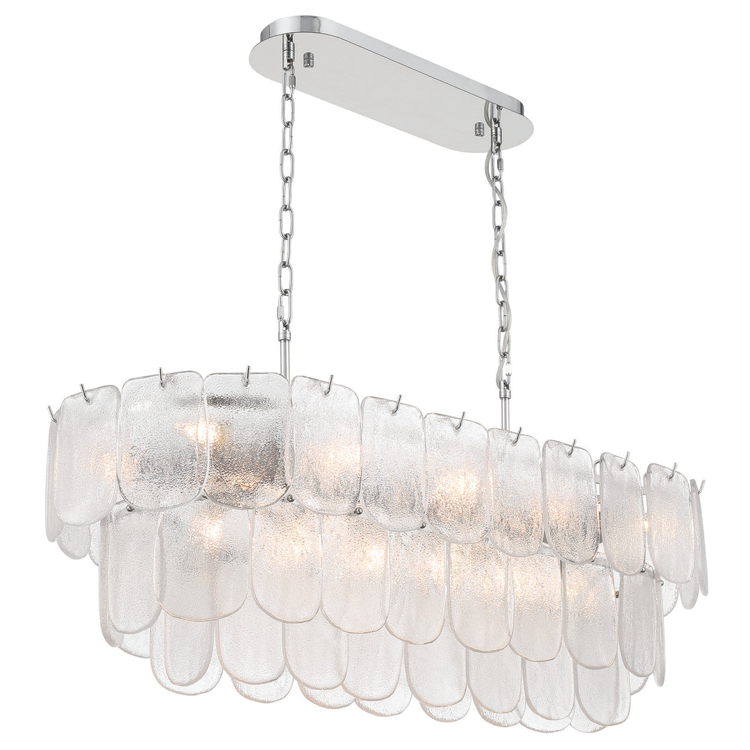 Bianca 12 Light Island Light, Polished Nickel, Crystalline with Piastra Type Glassware