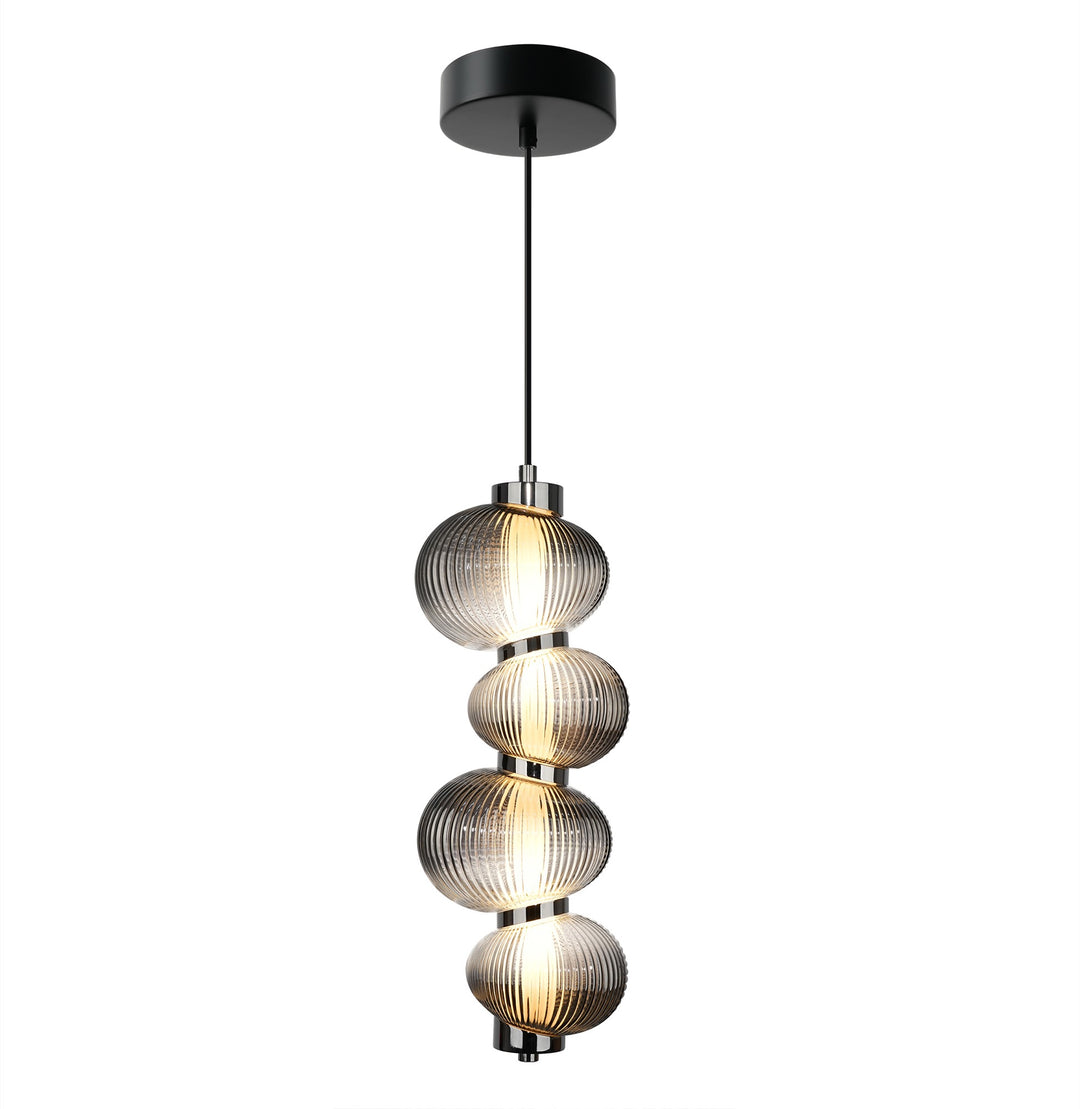 Ariel Integrated LED Pendant 17.8", Chrome with Ribbed Smoke Ombre Glassware