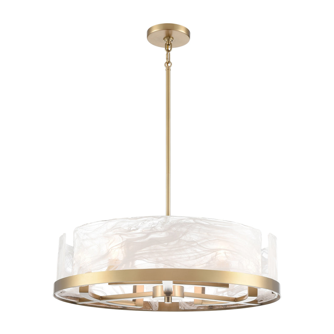 Skye 6 Light Chandelier, Brass with Wispy White Murano Style Glass