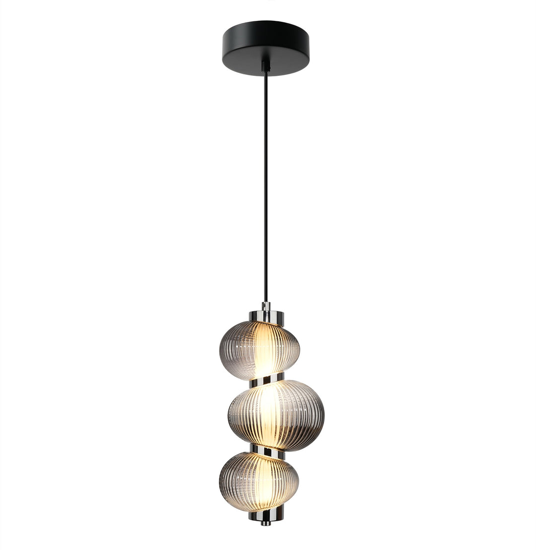 Ariel Integrated LED Pendant 13.5", Chrome with Ribbed Smoke Ombre Glassware