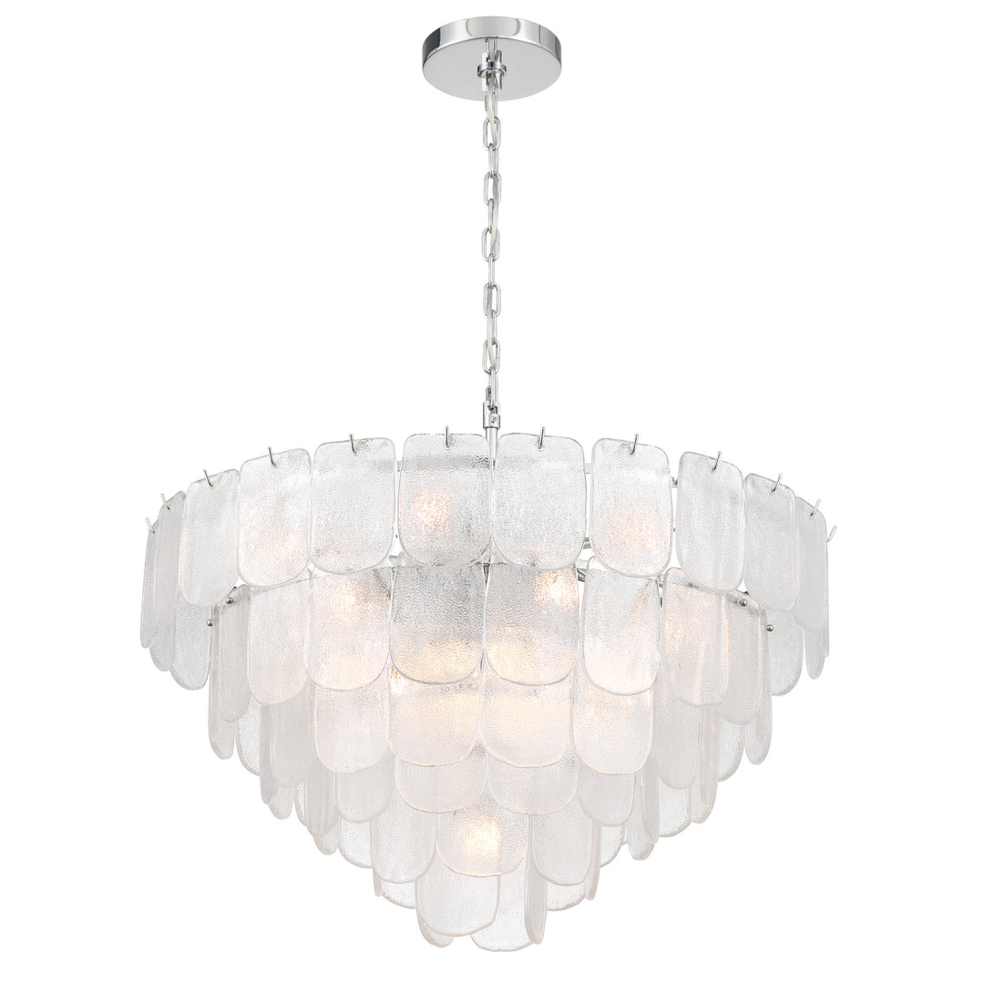 Bianca 19 Light Chandelier, Polished Nickel, Crystalline with Piastra Type Glassware