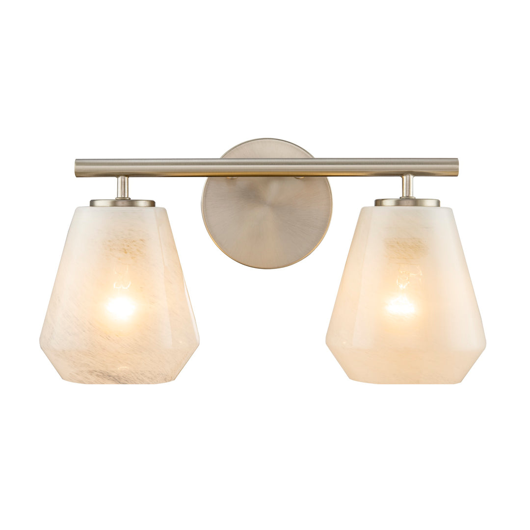 Brooke 2 Light Bathroom Vanity, Brushed Nickel with Wispy White Glassware