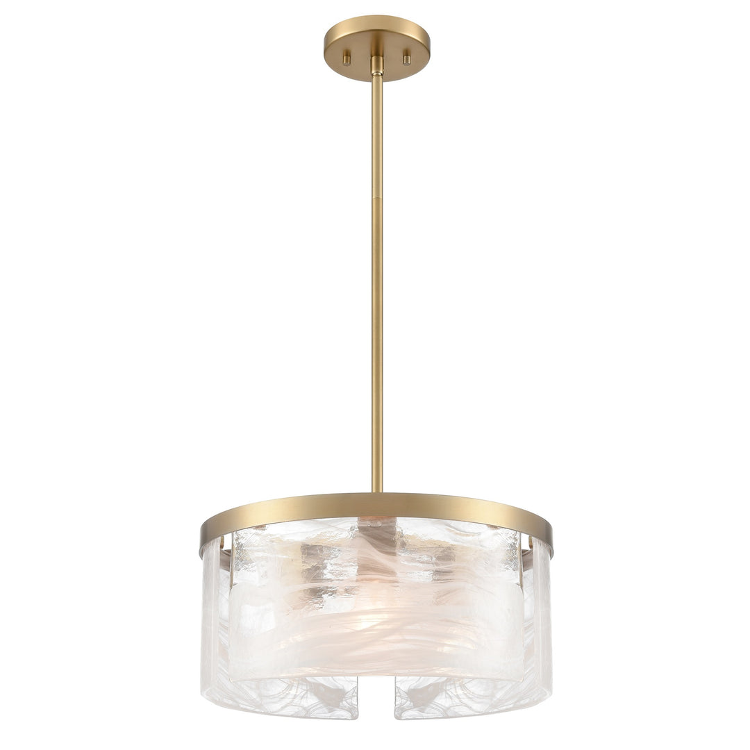 Skye 3 Light Pendant 15", Brass with Wispy White Murano Style Glass