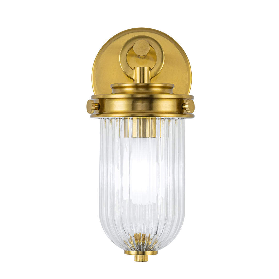 Myla 1 Light Wall Sconce, Vintage Brass with Ribbed Glass Glassware