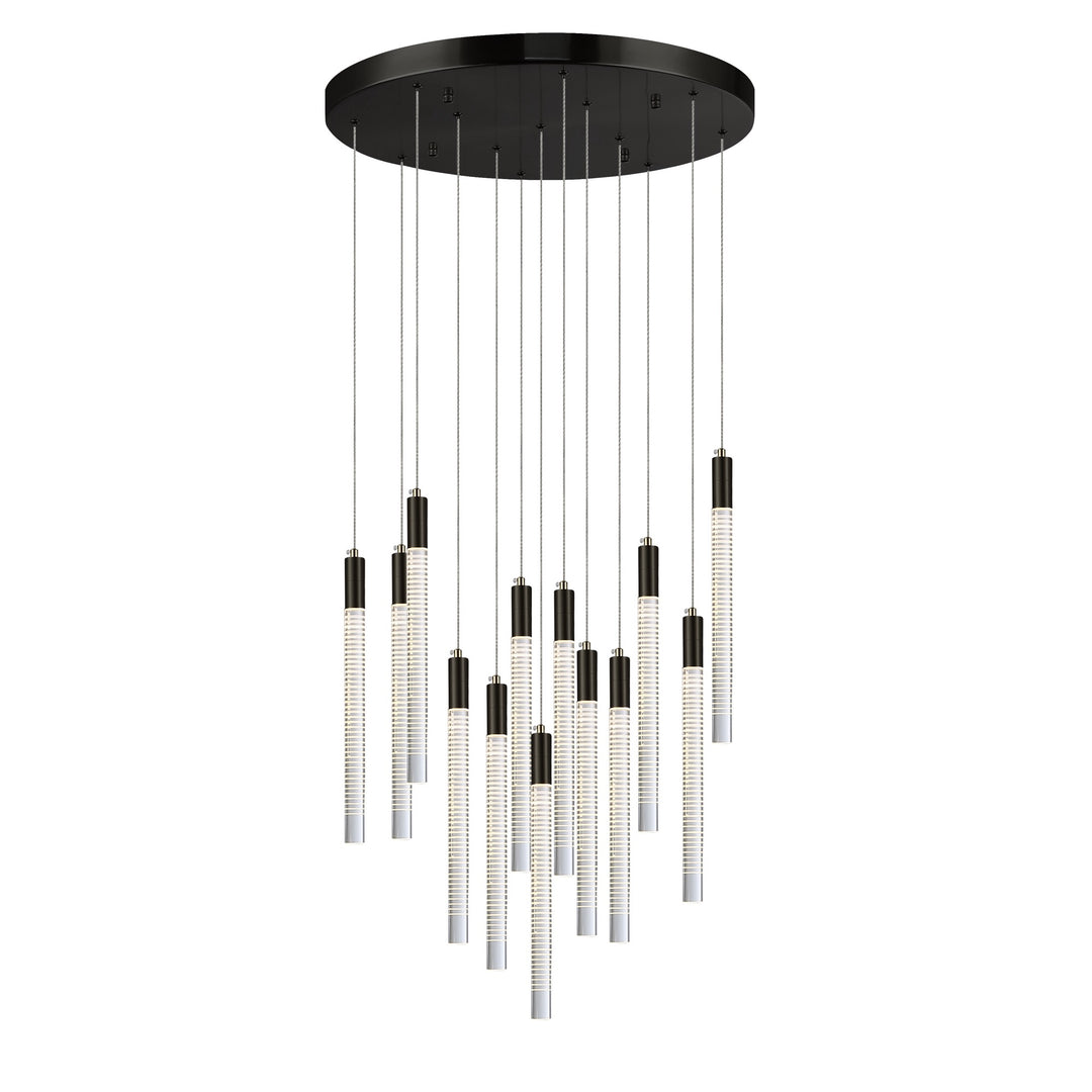 Celine 13 Light Integrated LED Chandelier, Black with Laser Lined Glass Rods