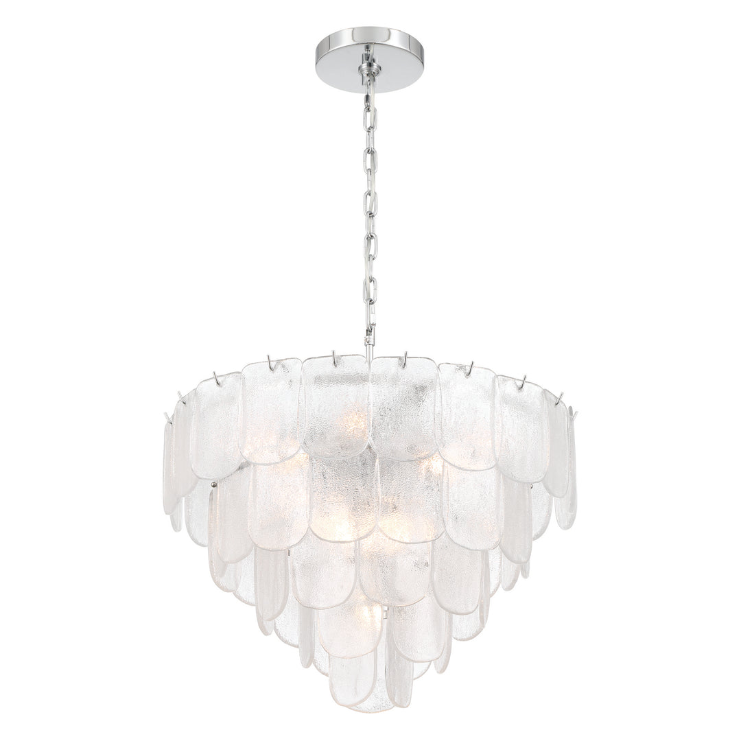 Bianca 12 Light Chandelier, Polished Nickel, Crystalline with Piastra Type Glassware