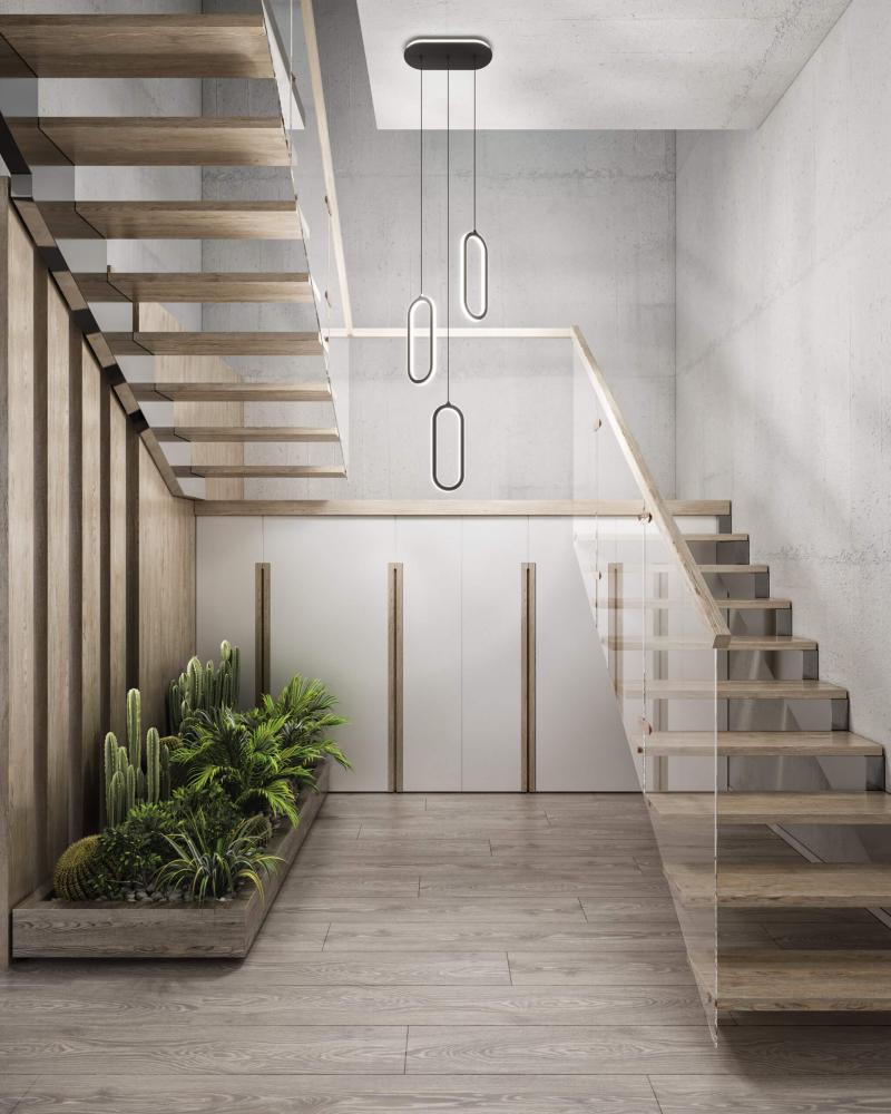 3 vertical oblong pendants with lit cluster 5CCT