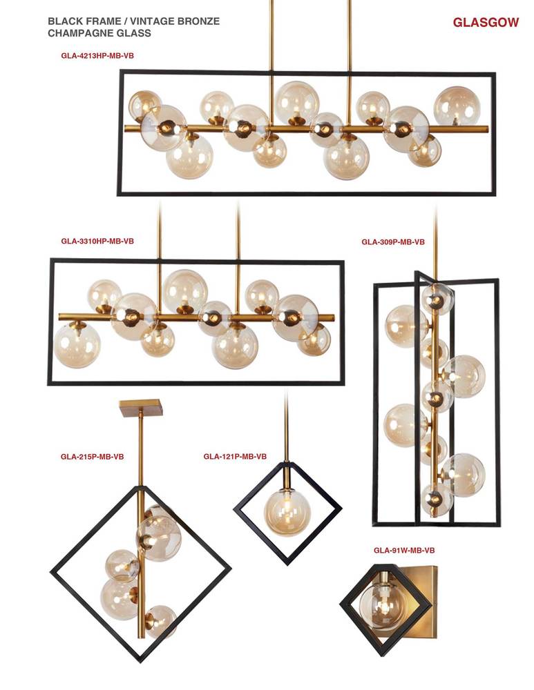 5LT Halogen Pendant MB & VB w/ Champagne Glass