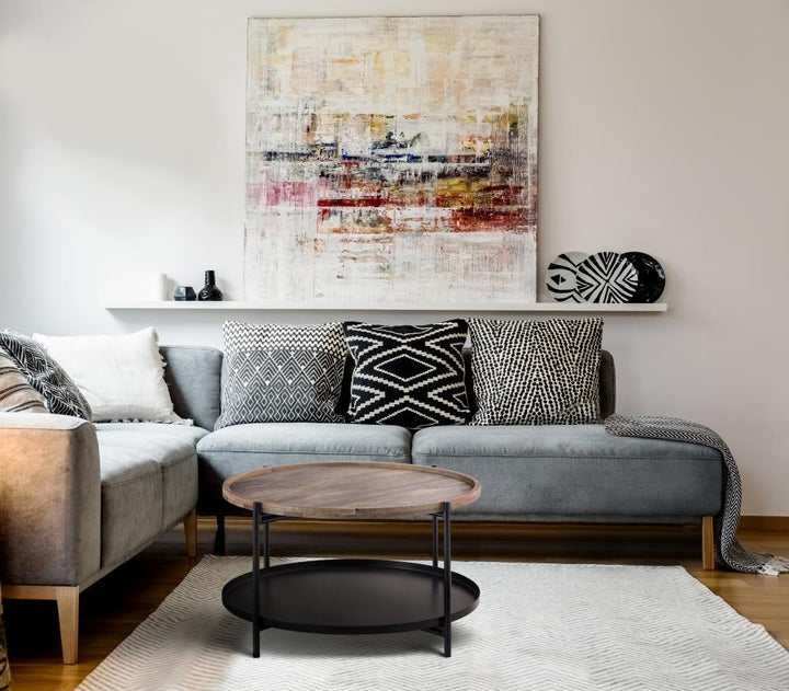 Calin Black with Natural Wood Coffee Table