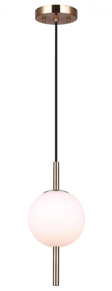 Nara 40-Watt 1 Light Gold Modern Pendant with White Glass Shade