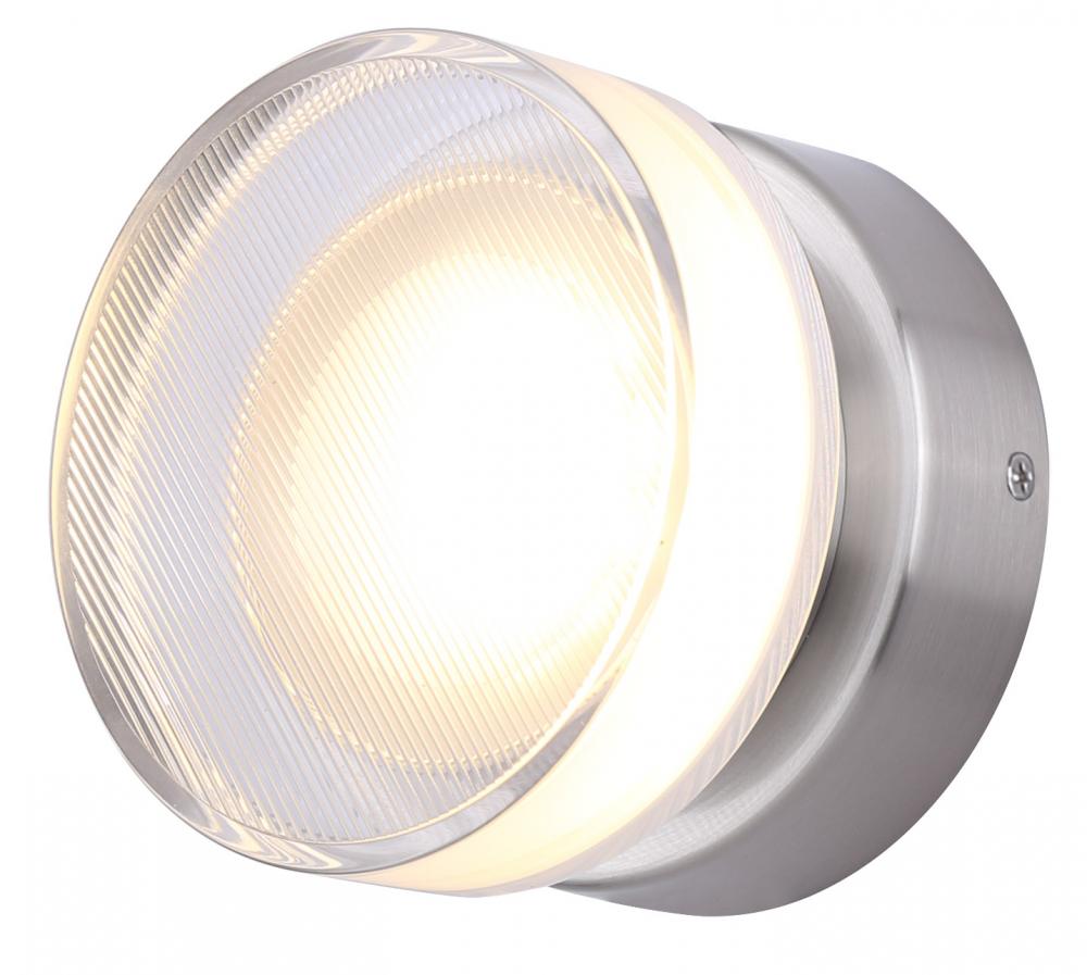 BENNI 5.375 in. 1 Light Brushed Nickel Integrated LED Wall Light with Clear Acrylic Shade, Adjustabl