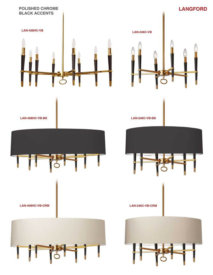 8LT Incandescent Chandelier, VB w/ Cream Shade