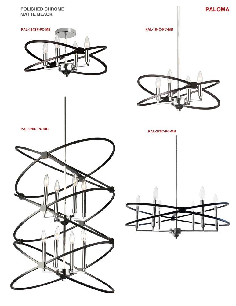 4LT Incandescent Chandelier, PC & MB Finish