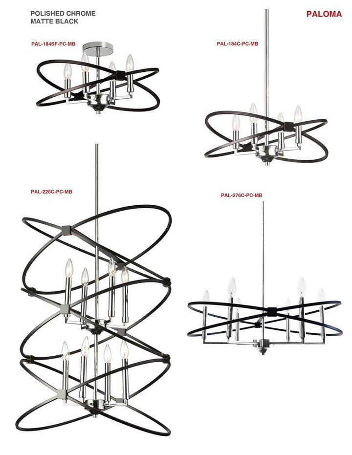 4LT Incandescent Chandelier, PC & MB Finish