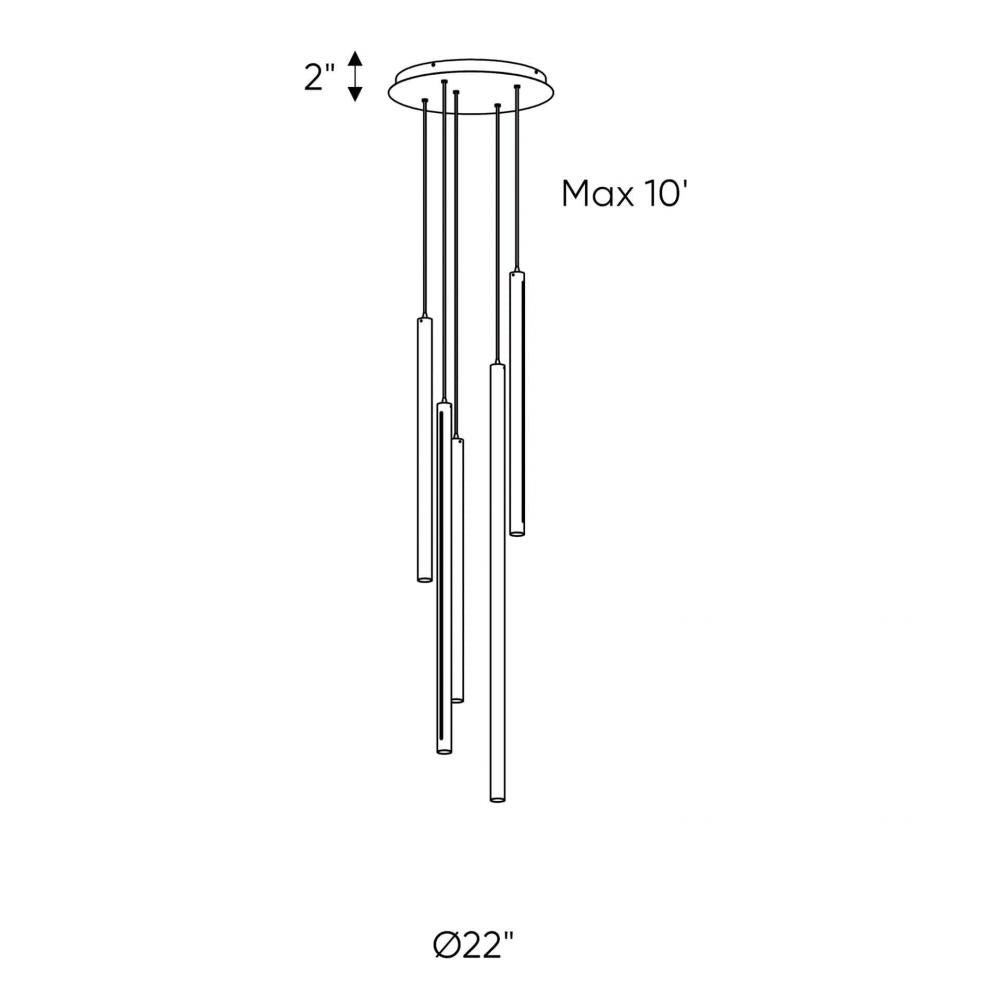 5 Light Round CCT LED Duo-Light Cylinder Pendant Cluster