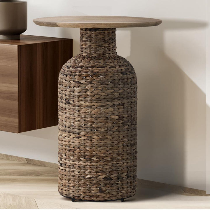 Manu Natural Wood and Seagrass Side Table