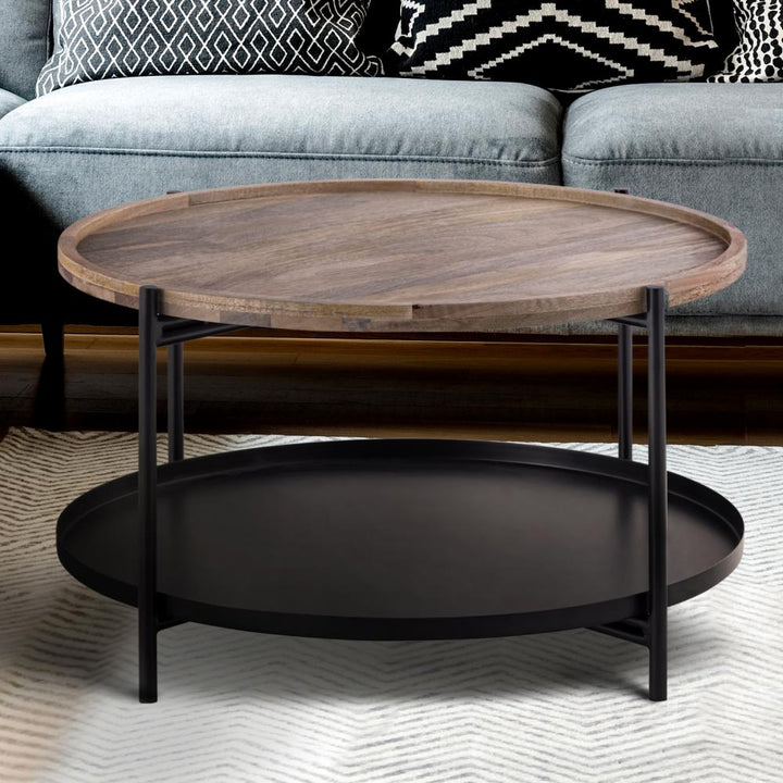Calin Black with Natural Wood Coffee Table