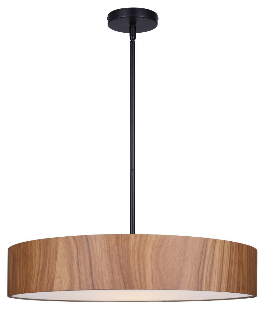 Dexter 60-Watt 4 Light Matte Black Contemporary Pendant with Wood Faux Wood Shade