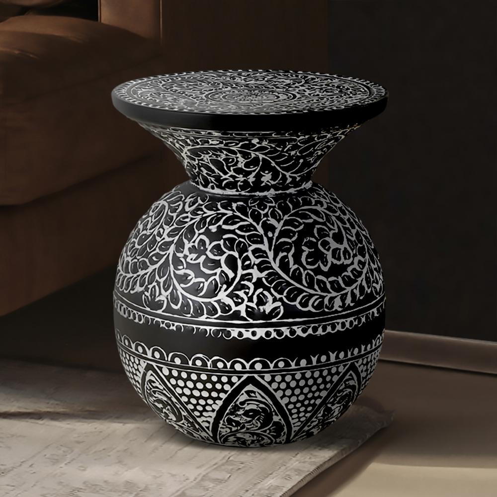 Navi Black with White Antique Finished Side Table