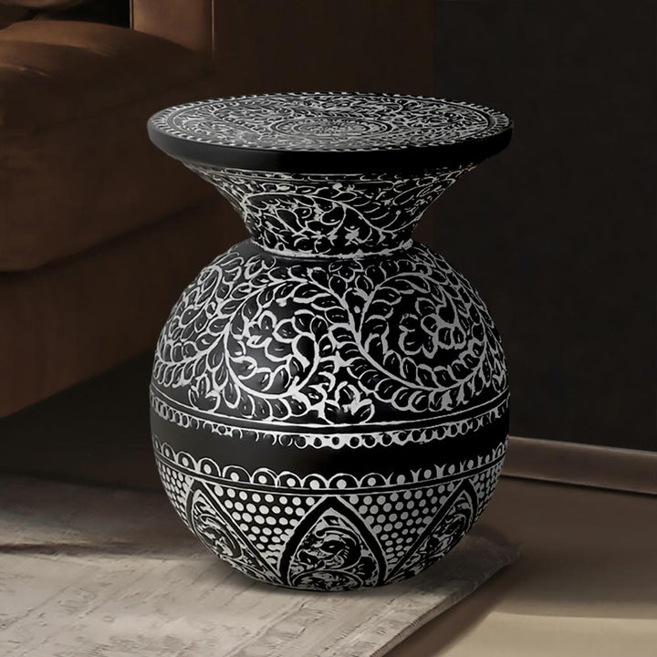Navi Black with White Antique Finished Side Table