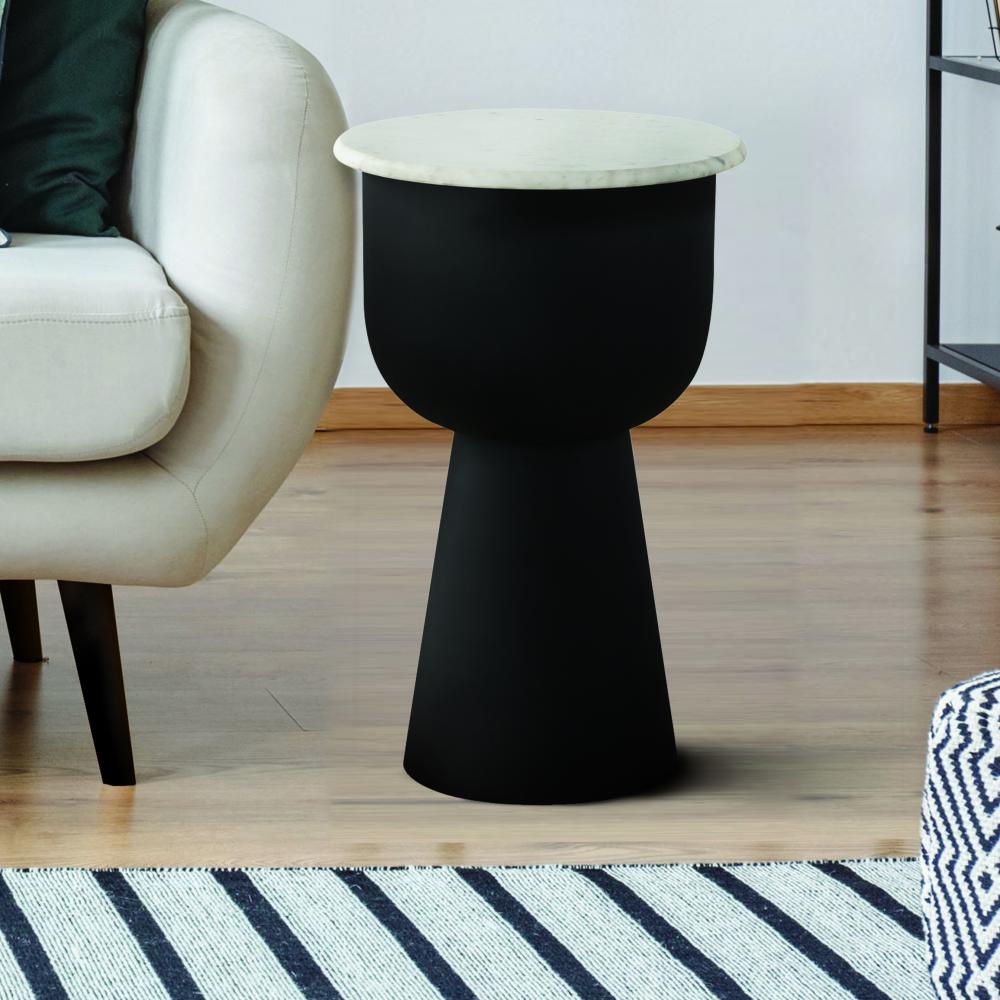 Nila Black with White Marble Finished Side Table