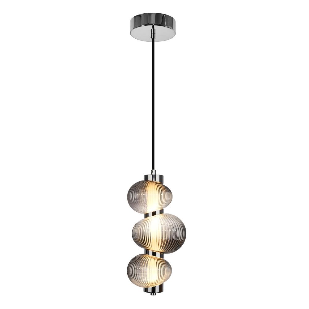 Ariel Integrated LED Pendant 13.5&#34;, Chrome with Ribbed Smoke Ombre Glassware