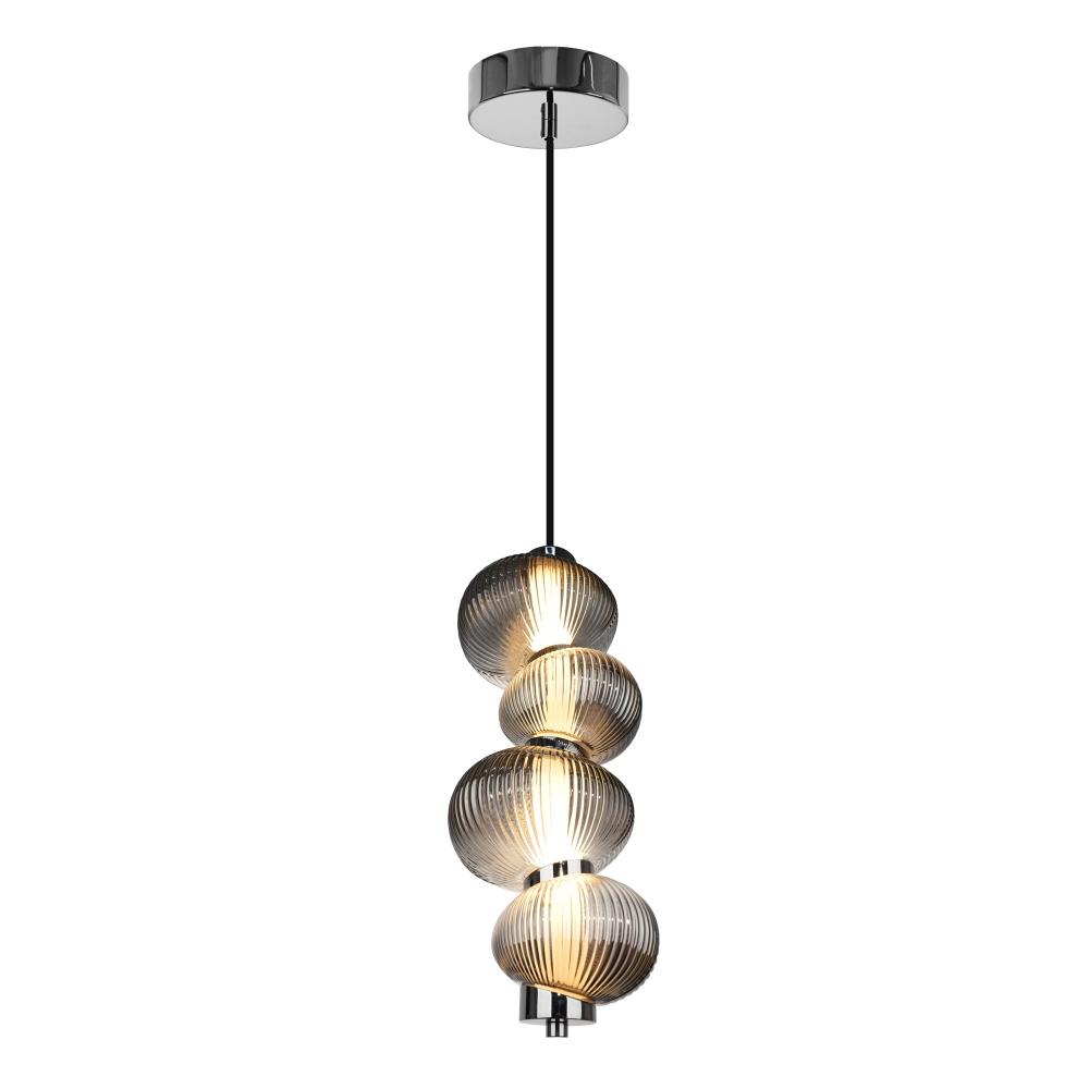 Ariel Integrated LED Pendant 17.8&#34;, Chrome with Ribbed Smoke Ombre Glassware