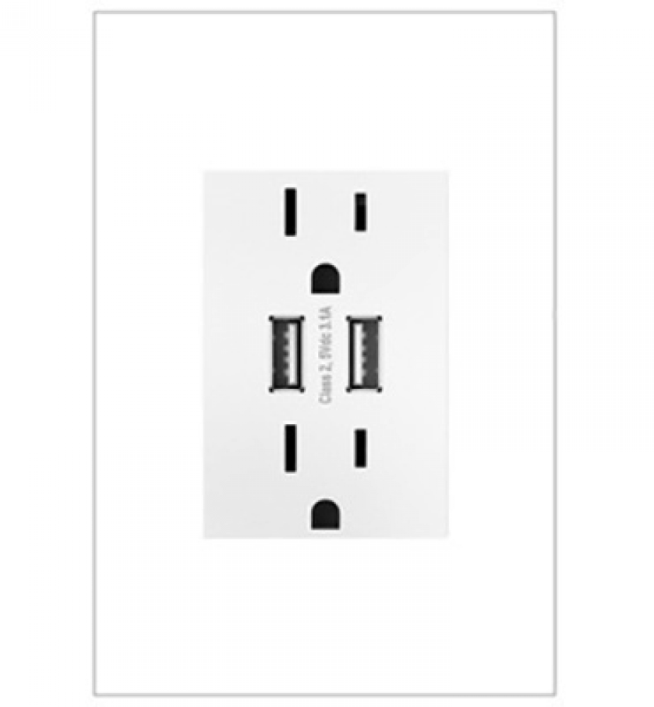 adorne? Dual-USB Outlet with Gloss White Wall Plate, White