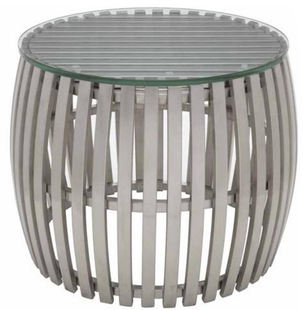 Nuevo Living Drum Side Table in Stainless with Glass
