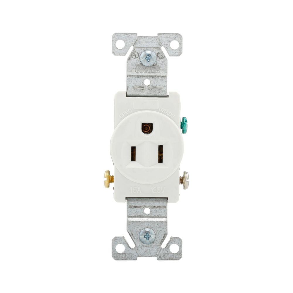Recp Single 15A 125V 2P3W Str Swire WH