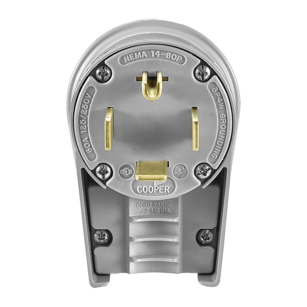 Plug Angle 60A 125/250V 3P4W Str GY