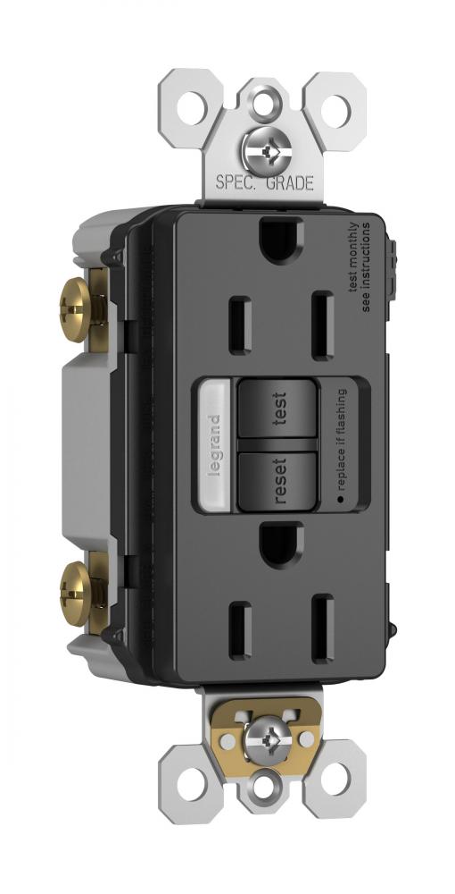 RADIANT SLFTST TR RECEP/NLITE GFI 15A BK