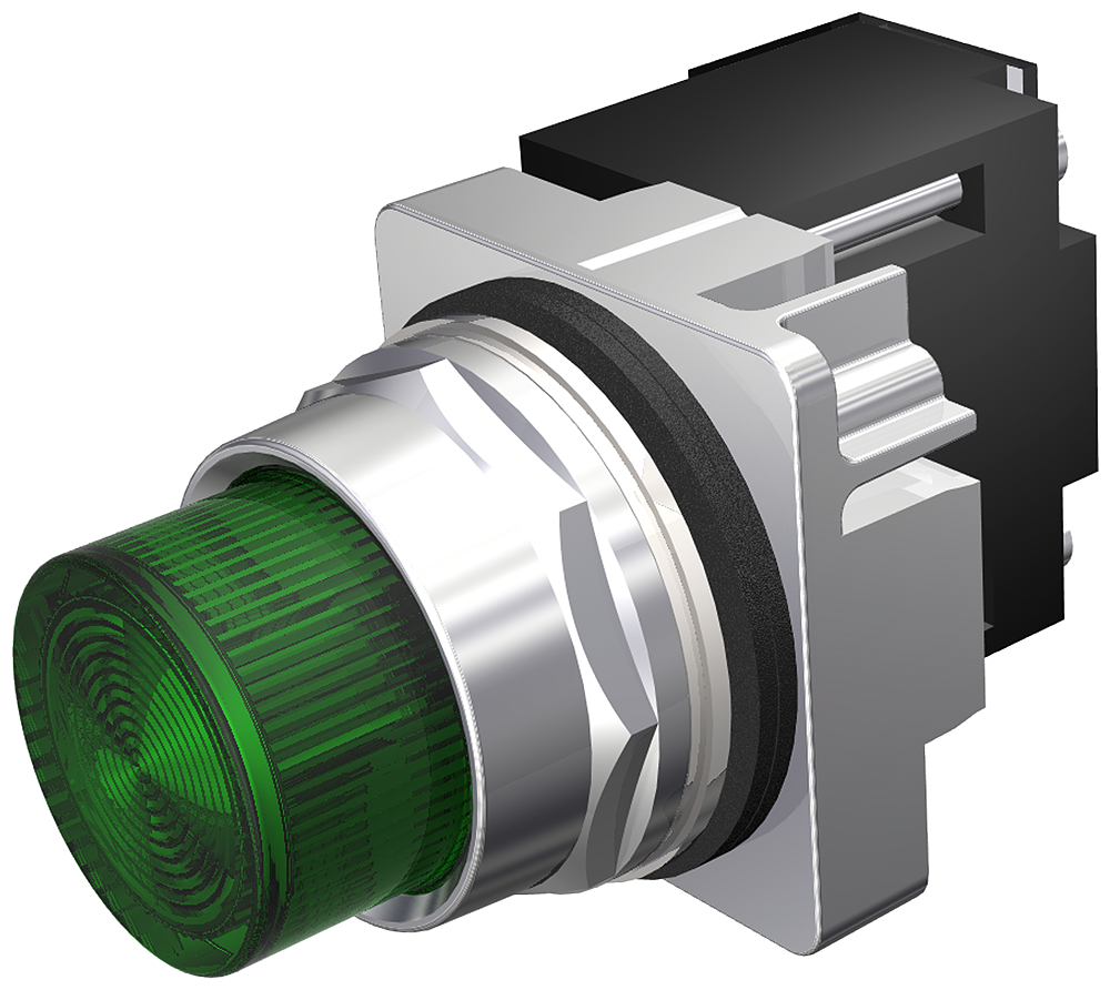PILOT LIGHT,XFR 600V,GREEN,PLASTIC