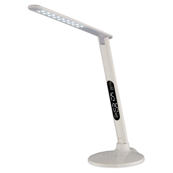 LED Desk Lamp with USB port; Clock; Temperature Display; 8W; White Finish
