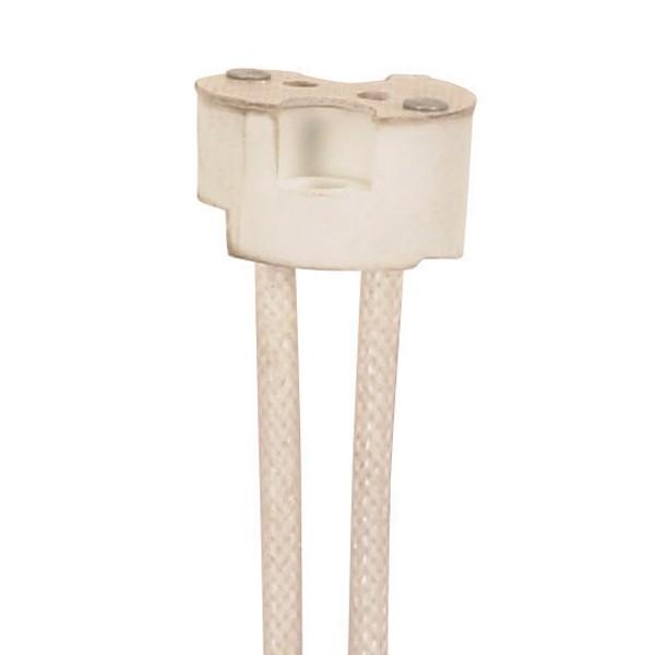 Porcelain Halogen Round Socket; 12&#34; Leads; G4-GX5.3-GY6.35 Base; SF-1 200C Leads; 3/8&#34;