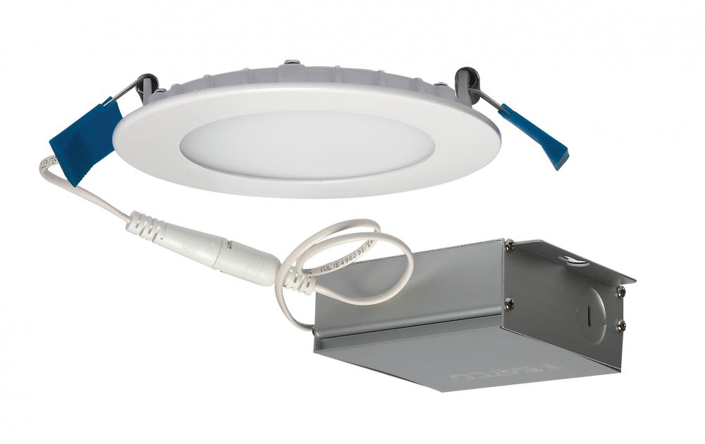 10 watt LED Direct Wire Downlight; Edge-lit; 4 inch; 3000K; 120 volt; Dimmable; Round; Remote Driver