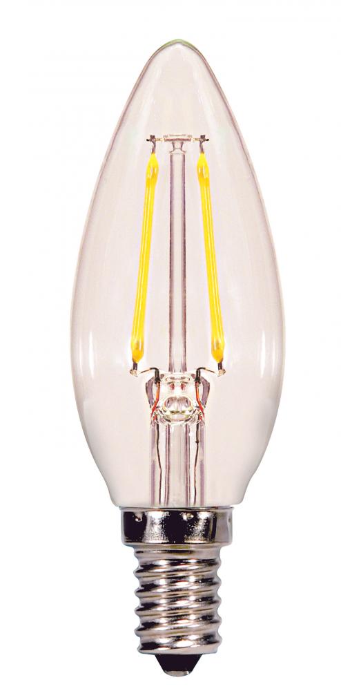 2.5 Watt B11 LED; Clear; Candelabra base; 2700K; 180 Lumens; 120 Volt; 2-Card