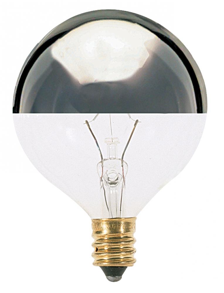 60 Watt G16 1/2 Incandescent; Silver Crown; 1500 Average rated hours; 672 Lumens; Candelabra base;