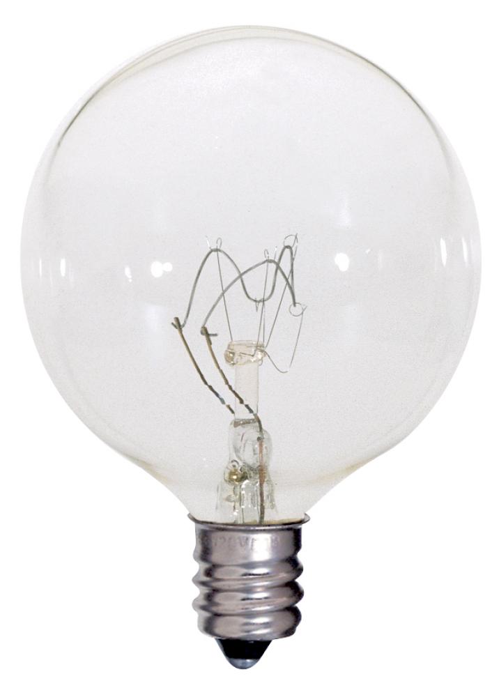 60 Watt G16 1/2 Incandescent; Clear; 2500 Average rated hours; 720 Lumens; Candelabra base; 120 Volt