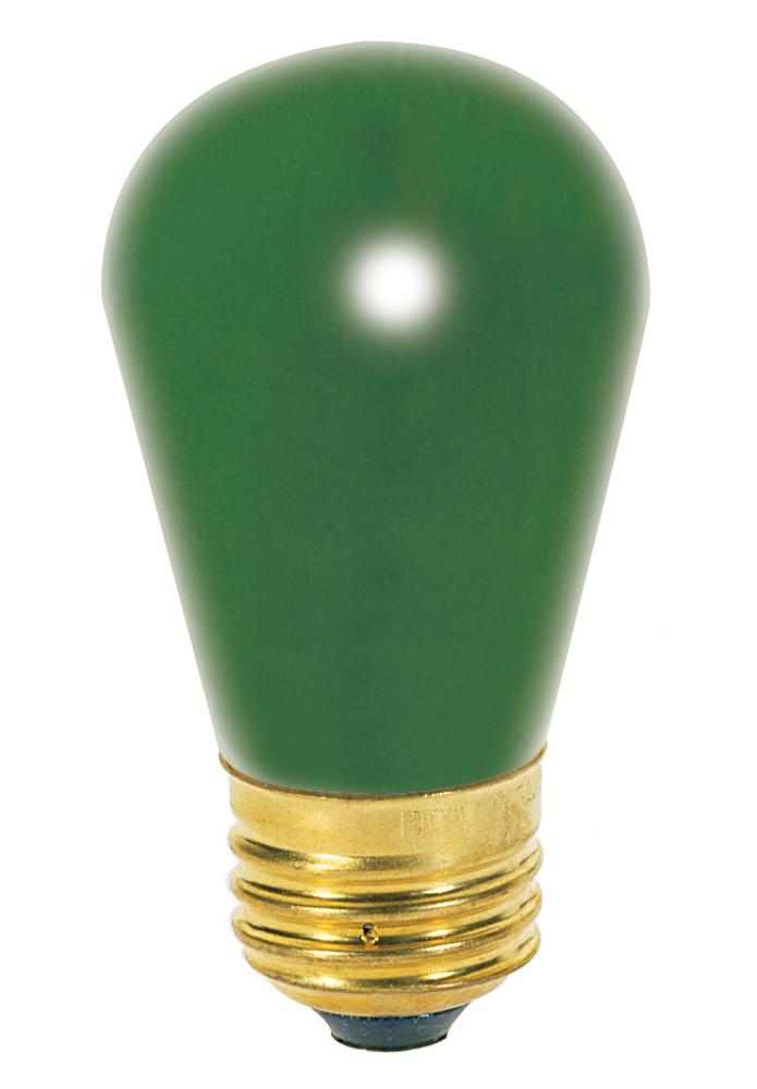11 Watt S14 Incandescent; Ceramic Green; 2500 Average rated hours; Medium base; 130 Volt; Carded